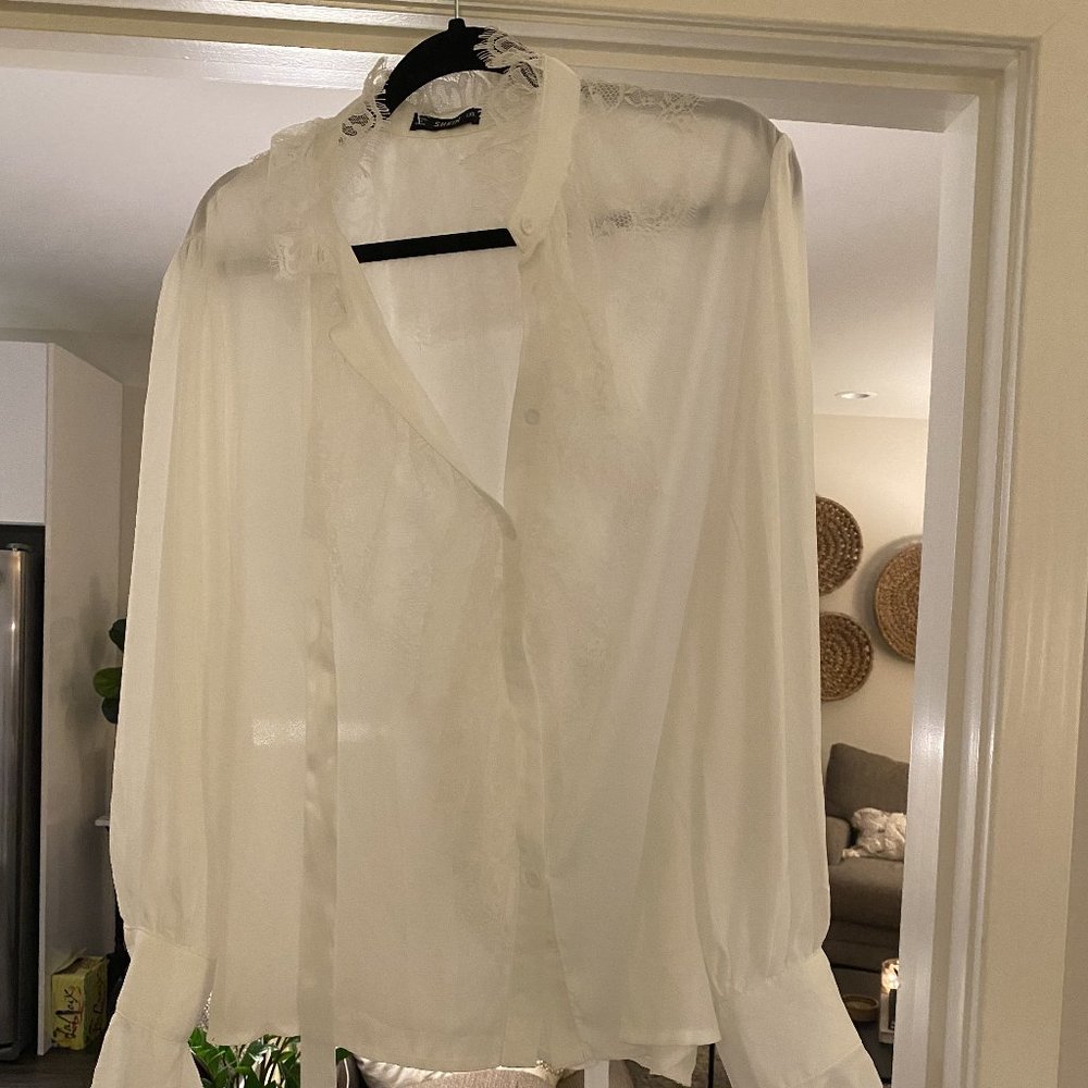 SHEIN Lace Button Down Shirt